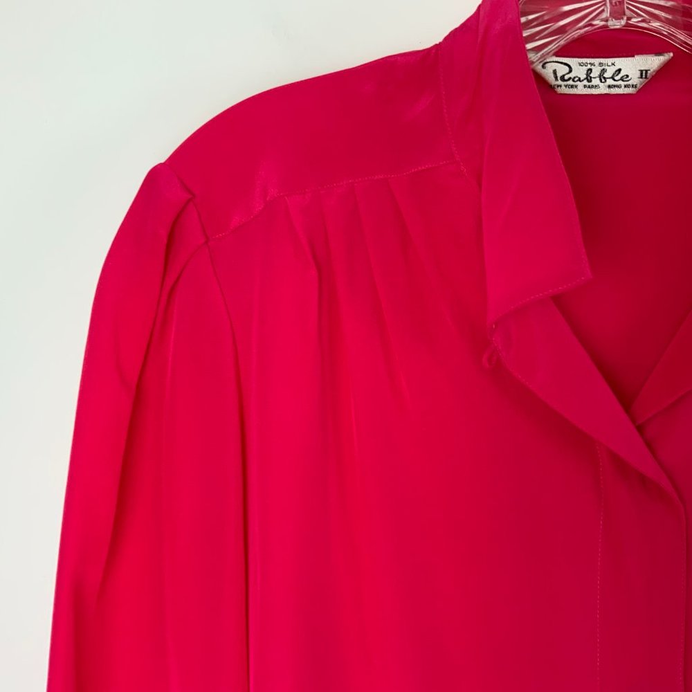 Rabble II 100% Silk Puff Long Sleeve Button Up Blouse Fuchsia/Hot Pink Medium - Picture 13 of 16